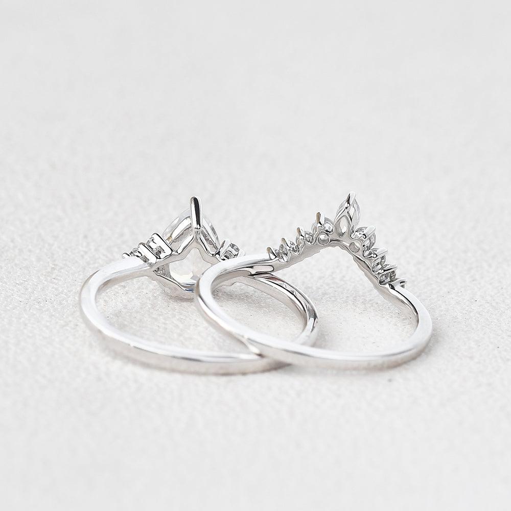Pear Shaped Moonstone Vintage Inspired Ring Set 2pcs - Felicegals 丨Wedding ring 丨Fashion ring 丨Diamond ring 丨Gemstone ring--Felicegals 丨Wedding ring 丨Fashion ring 丨Diamond ring 丨Gemstone ring