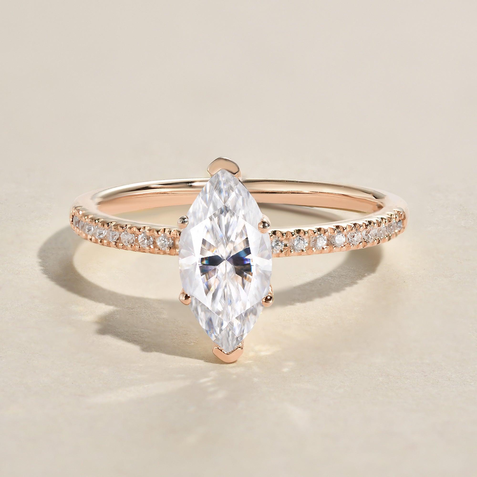Marquise Moissanite Pave Classic Solitaire Engagement Ring