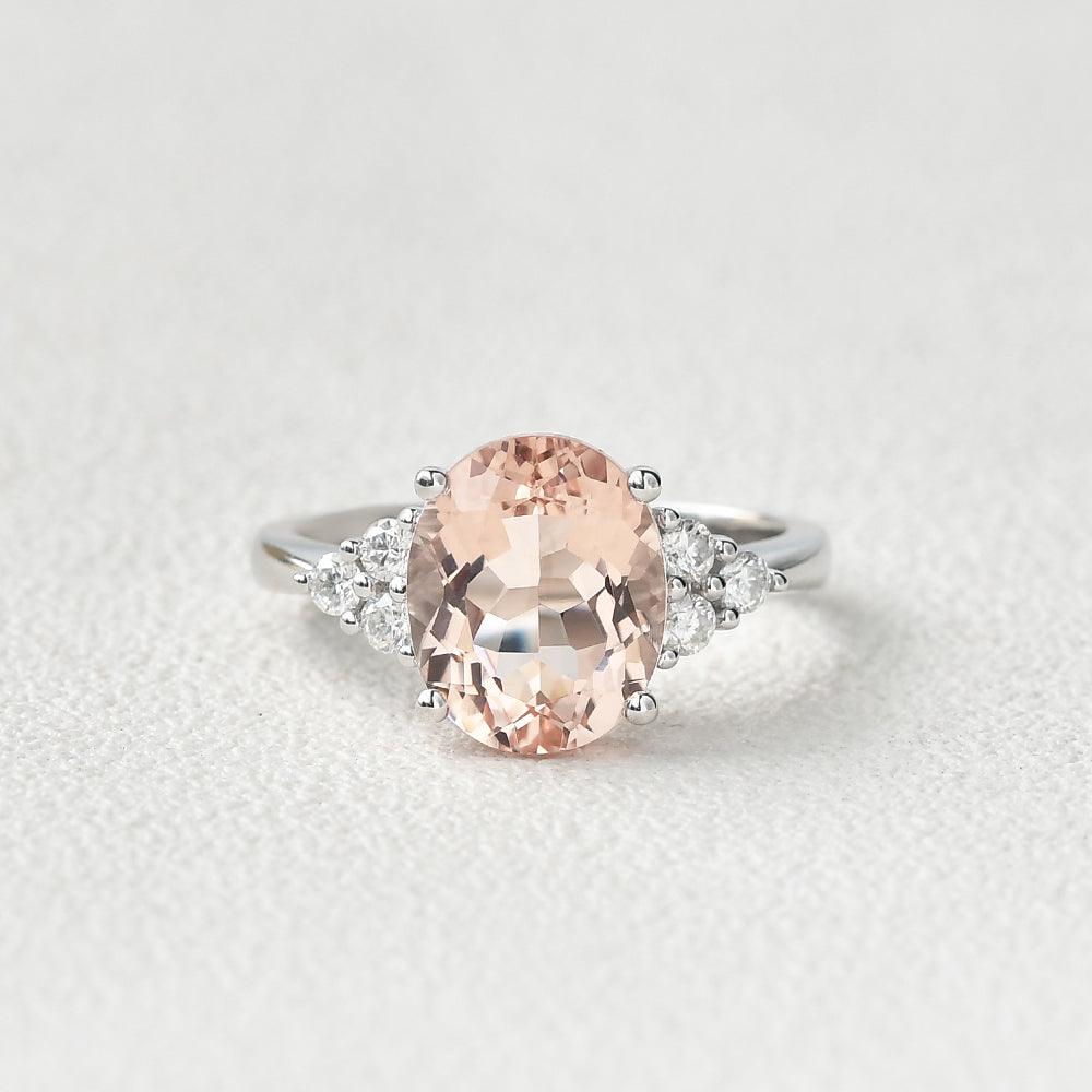 3ct Morganite Oval Classic Rose Gold Ring - Felicegals 丨Wedding ring 丨Fashion ring 丨Diamond ring 丨Gemstone ring--Felicegals