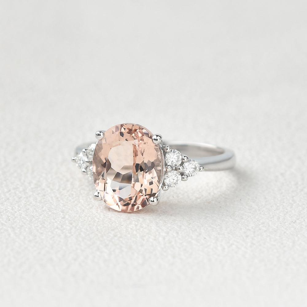 3ct Morganite Oval Classic Rose Gold Ring - Felicegals 丨Wedding ring 丨Fashion ring 丨Diamond ring 丨Gemstone ring--Felicegals