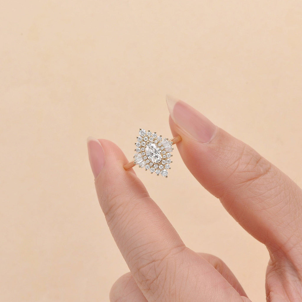 Art Deco Moissanite Stacking Halo Ring - Felicegals 丨Wedding ring 丨Fashion ring 丨Diamond ring 丨Gemstone ring