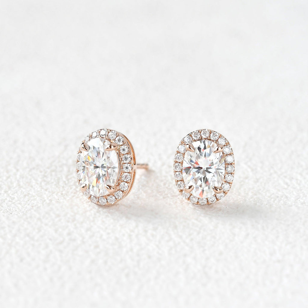 Felicegals Moissanite Classic Halo Earrings - Felicegals 丨Wedding ring 丨Fashion ring 丨Diamond ring 丨Gemstone ring--Felicegals 丨Wedding ring 丨Fashion ring 丨Diamond ring 丨Gemstone ring