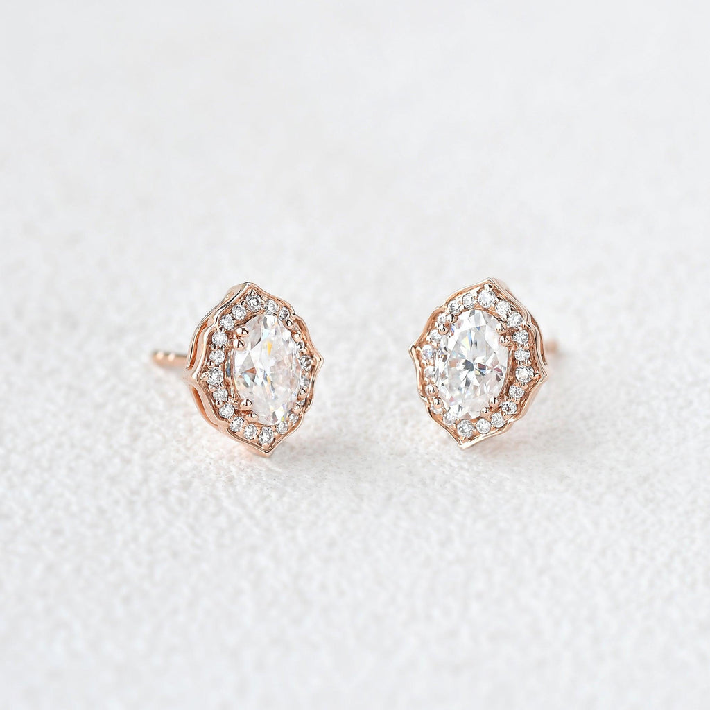 Felicegals Moissanite Geometric Halo Earrings - Felicegals 丨Wedding ring 丨Fashion ring 丨Diamond ring 丨Gemstone ring--Felicegals 丨Wedding ring 丨Fashion ring 丨Diamond ring 丨Gemstone ring