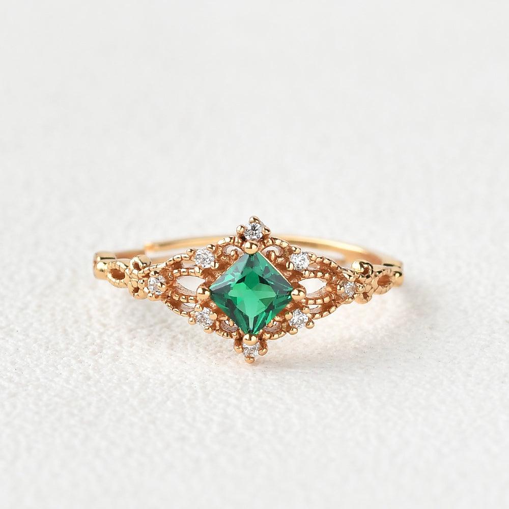 Princess Cut Emerald Yellow Gold Ring - Felicegals 丨Wedding ring 丨Fashion ring 丨Diamond ring 丨Gemstone ring--Felicegals