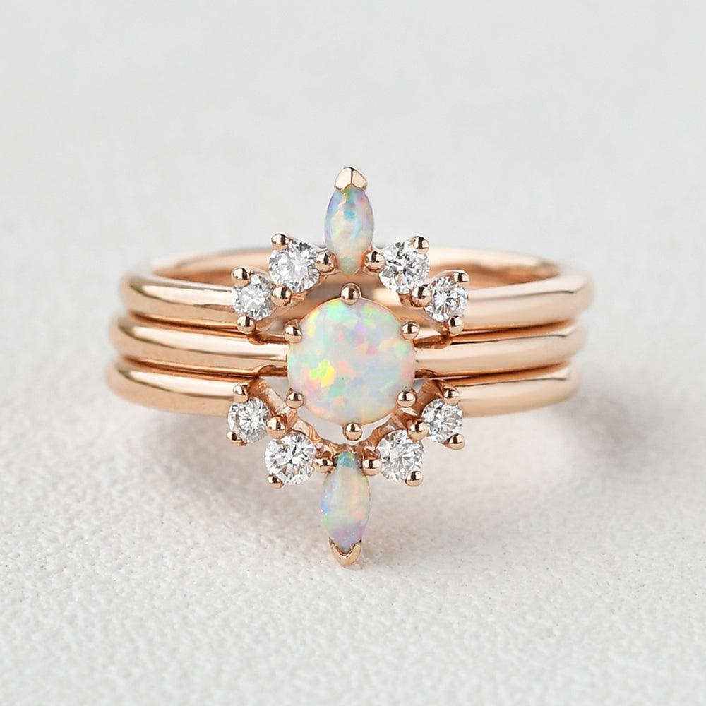 Lab Opal & Moissanite Vintage Inspired Ring Set 3pcs - Felicegals