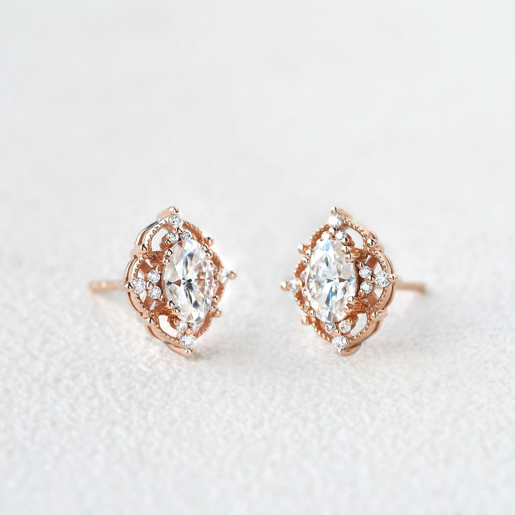 Felicegals Moissanite Signature Vintage Earrings - Felicegals 丨Wedding ring 丨Fashion ring 丨Diamond ring 丨Gemstone ring--Felicegals 丨Wedding ring 丨Fashion ring 丨Diamond ring 丨Gemstone ring