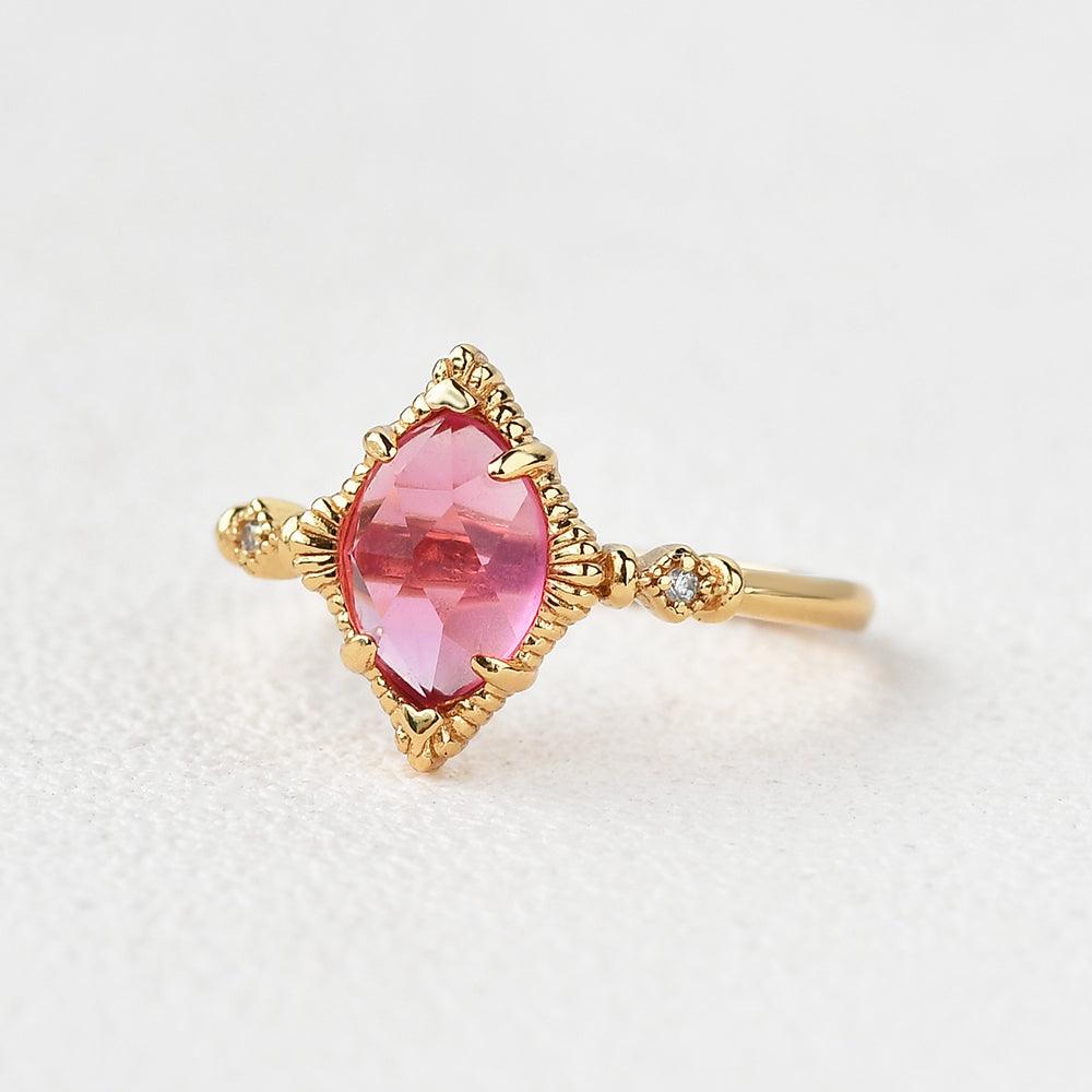 Marquise Lab Ruby Vintage Yellow Gold Ring - Felicegals 丨Wedding ring 丨Fashion ring 丨Diamond ring 丨Gemstone ring--Felicegals