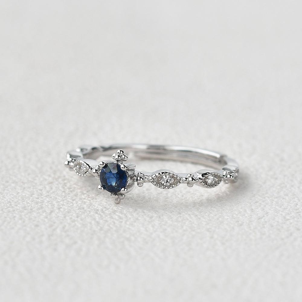 Lab Sapphire Vintage Inspired White Gold Ring - Felicegals 丨Wedding ring 丨Fashion ring 丨Diamond ring 丨Gemstone ring--Felicegals