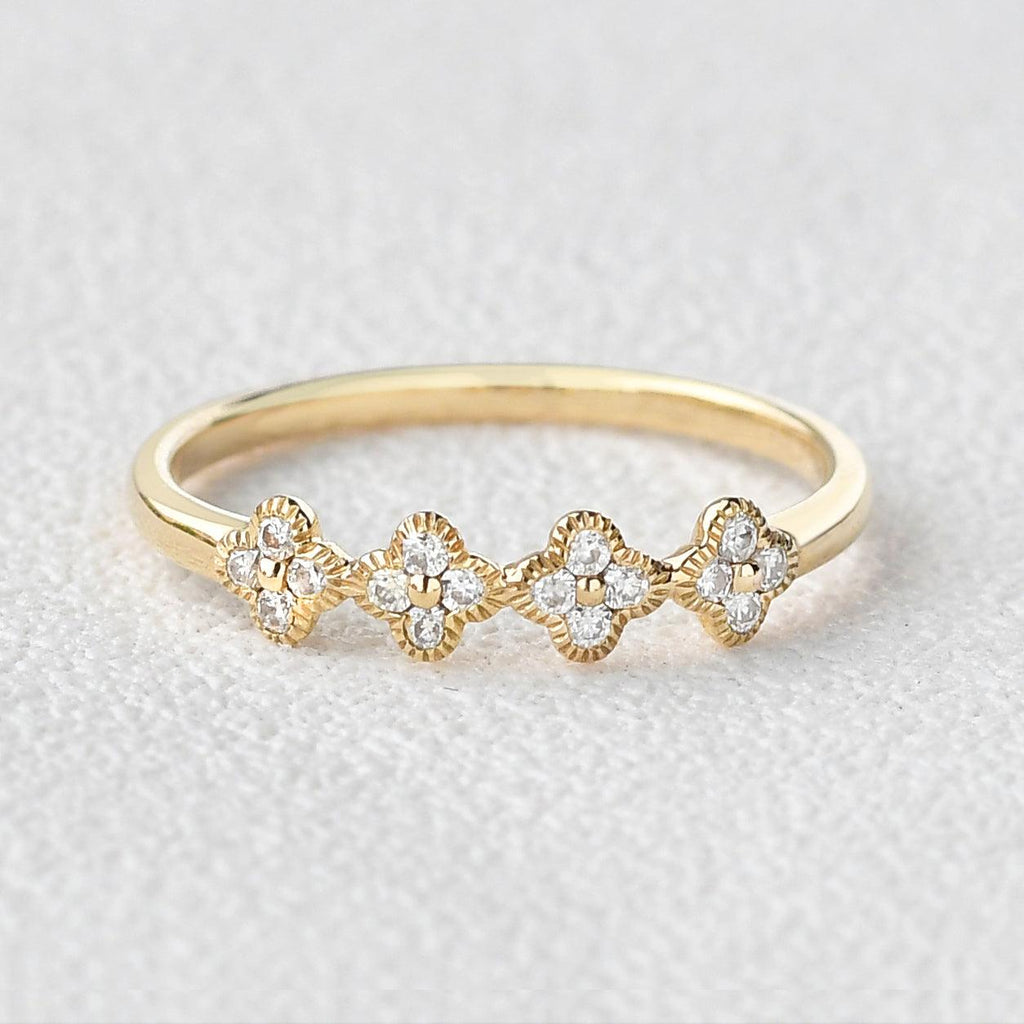Moissanite Flower Shape Solid Gold Ring - Felicegals