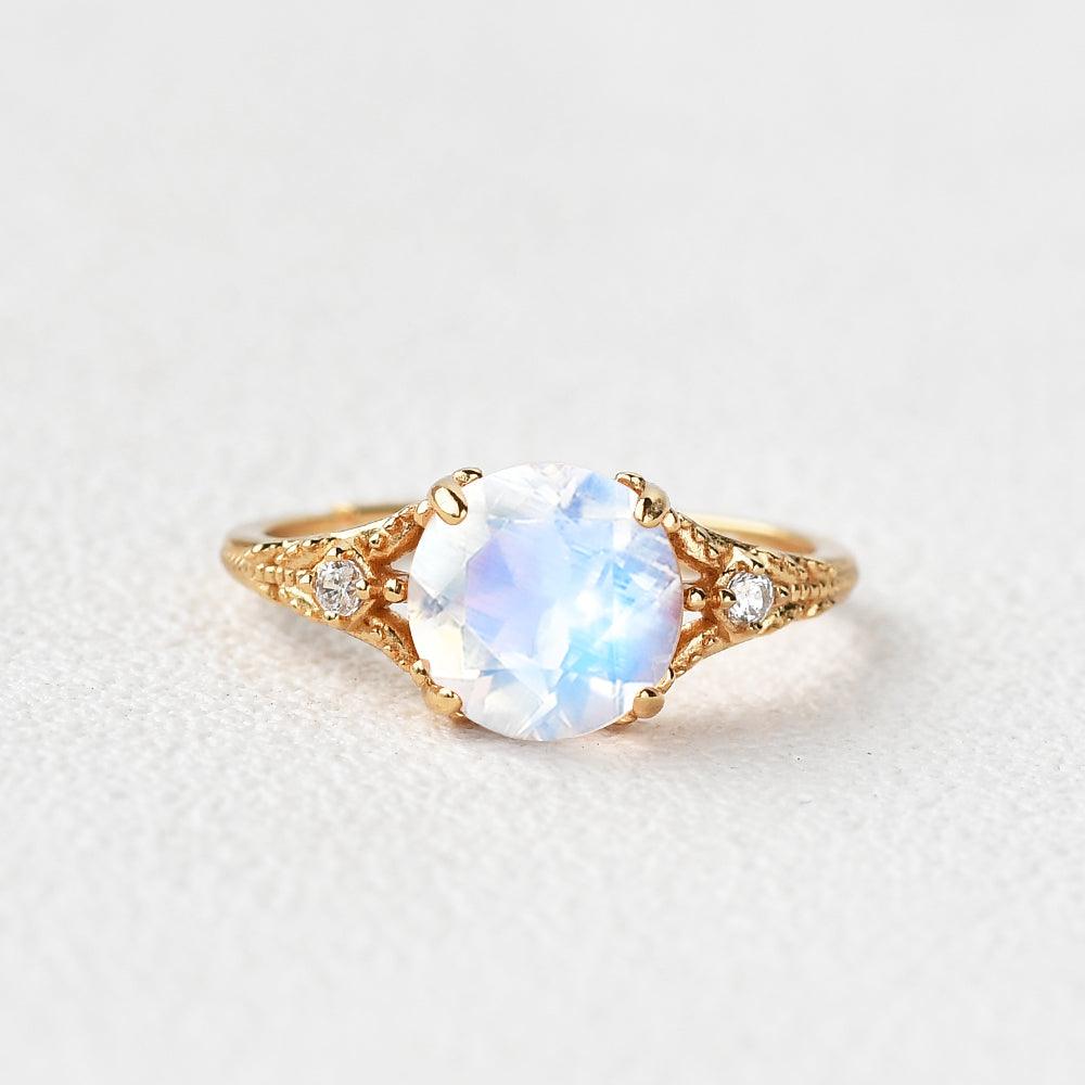 Rose Cut Moonstone Vintage Inspired Yellow Gold Ring - Felicegals 丨Wedding ring 丨Fashion ring 丨Diamond ring 丨Gemstone ring--Felicegals 丨Wedding ring 丨Fashion ring 丨Diamond ring 丨Gemstone ring