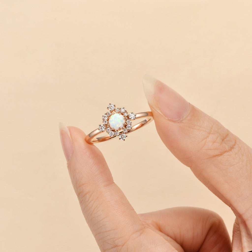 Natural Opal Flower Snowflake Ring - Felicegals 丨Wedding ring 丨Fashion ring 丨Diamond ring 丨Gemstone ring