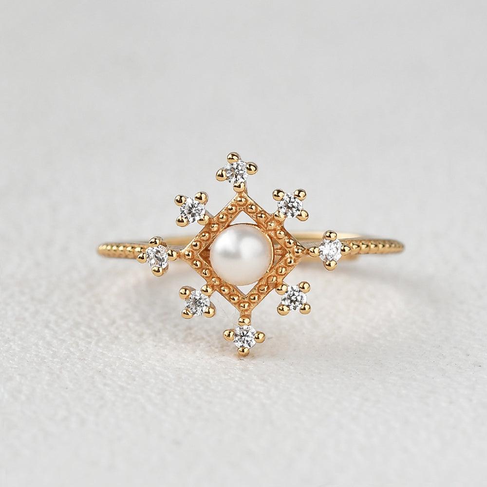 Akoya Pearl Vintage Inspired Yellow Gold Ring - Felicegals 丨Wedding ring 丨Fashion ring 丨Diamond ring 丨Gemstone ring--Felicegals
