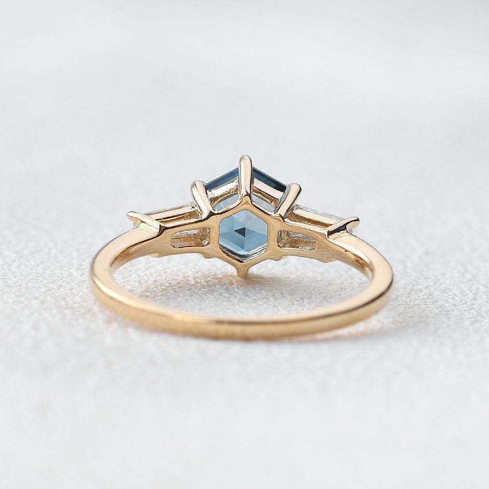 Blue Topaz Yellow Gold Geometric Ring - Felicegals