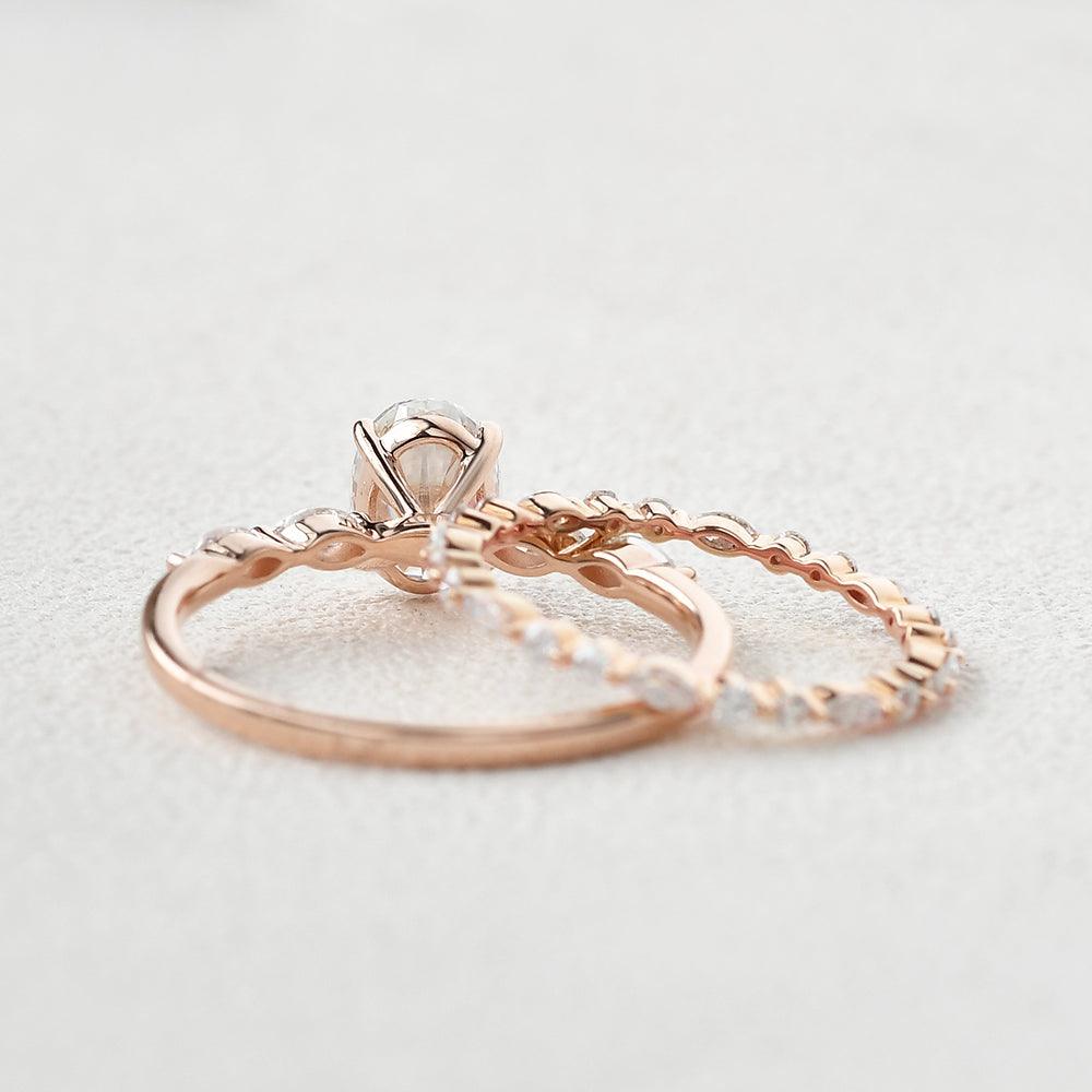 1.5ct Oval Cut Moissanite Vintage Inspired Rose Gold Ring Set 2pcs - Felicegals 丨Wedding ring 丨Fashion ring 丨Diamond ring 丨Gemstone ring--Felicegals 丨Wedding ring 丨Fashion ring 丨Diamond ring 丨Gemstone ring