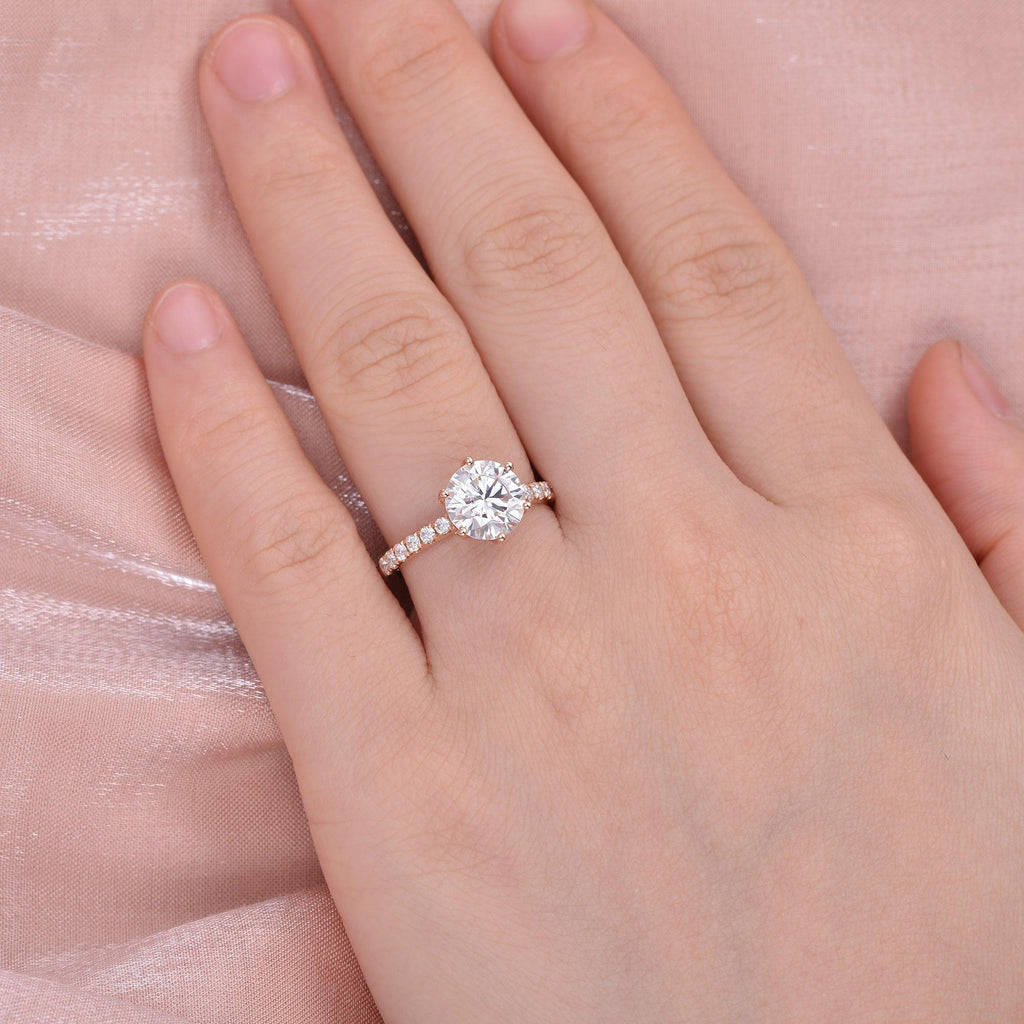 Round Cut Moissanite Rose Gold Ring - Felicegals 丨Wedding ring 丨Fashion ring 丨Diamond ring 丨Gemstone ring--Felicegals