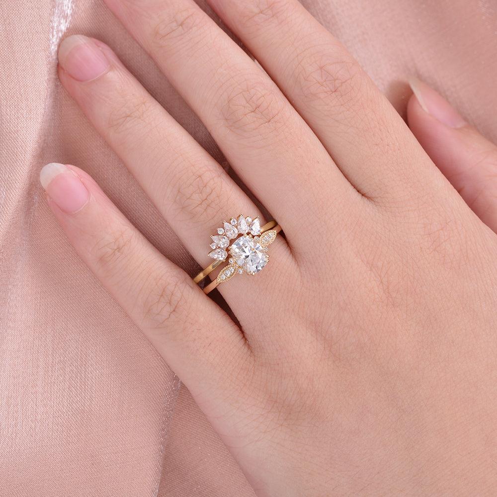 Felicegals 2ct Oval Cut Moissanite Vintage Ring Set 2pcs - Felicegals 丨Wedding ring 丨Fashion ring 丨Diamond ring 丨Gemstone ring-Jewelry-Felicegals 丨Wedding ring 丨Fashion ring 丨Diamond ring 丨Gemstone ring