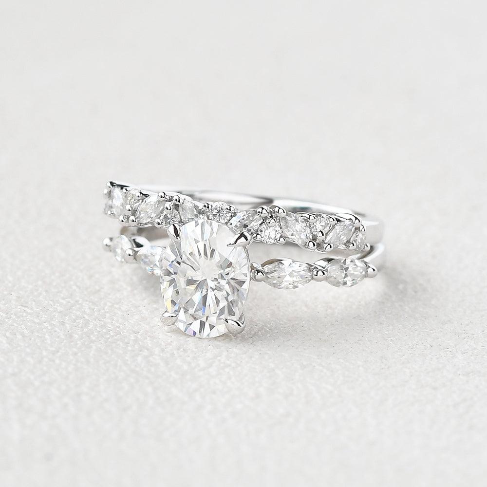 Oval Cut Moissanite Engagement Ring Set 2pcs - Felicegals 丨Wedding ring 丨Fashion ring 丨Diamond ring 丨Gemstone ring--Felicegals