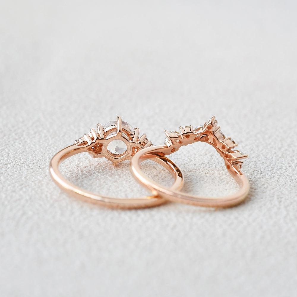 Felicegals Round Cut Moonstone Cluster Ring Set 2pcs - Felicegals 丨Wedding ring 丨Fashion ring 丨Diamond ring 丨Gemstone ring-Jewelry-Felicegals 丨Wedding ring 丨Fashion ring 丨Diamond ring 丨Gemstone ring