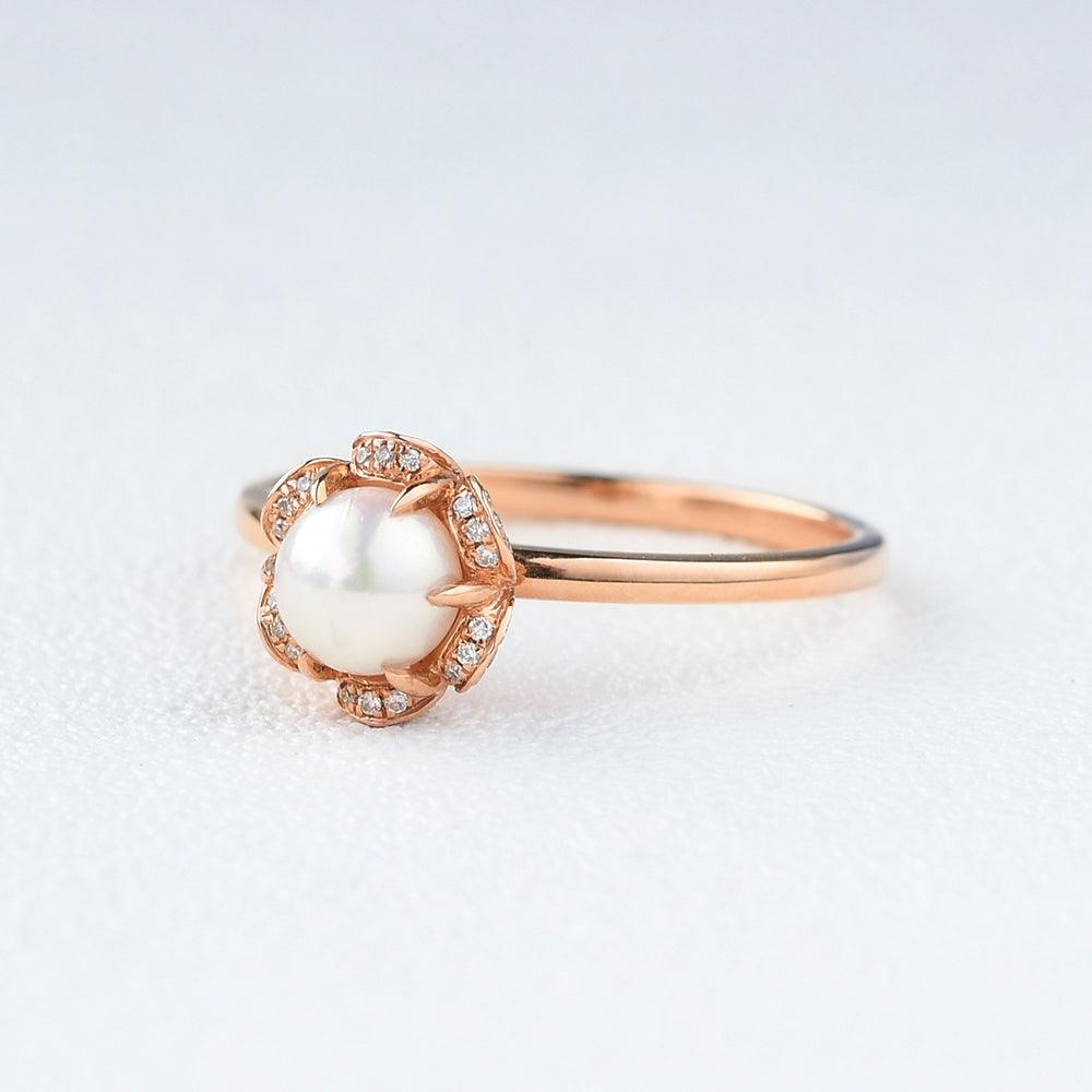 6mm Akoya Pearl Rose Gold Ring - Felicegals
