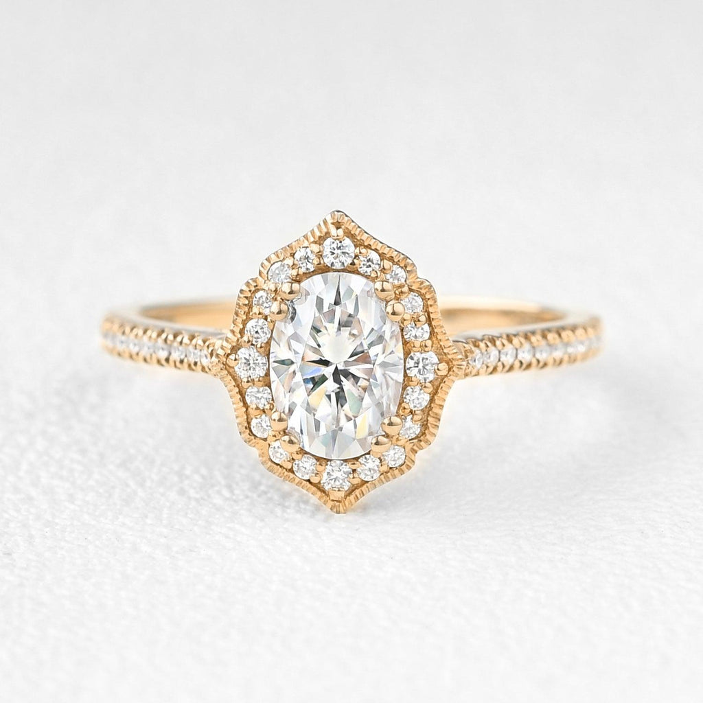 Oval Moissanite White Gold Antique Ring - Felicegals 丨Wedding ring 丨Fashion ring 丨Diamond ring 丨Gemstone ring