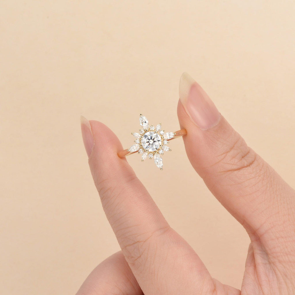 1.0ct Moissanite Floral Vintage Halo Ring - Felicegals 丨Wedding ring 丨Fashion ring 丨Diamond ring 丨Gemstone ring