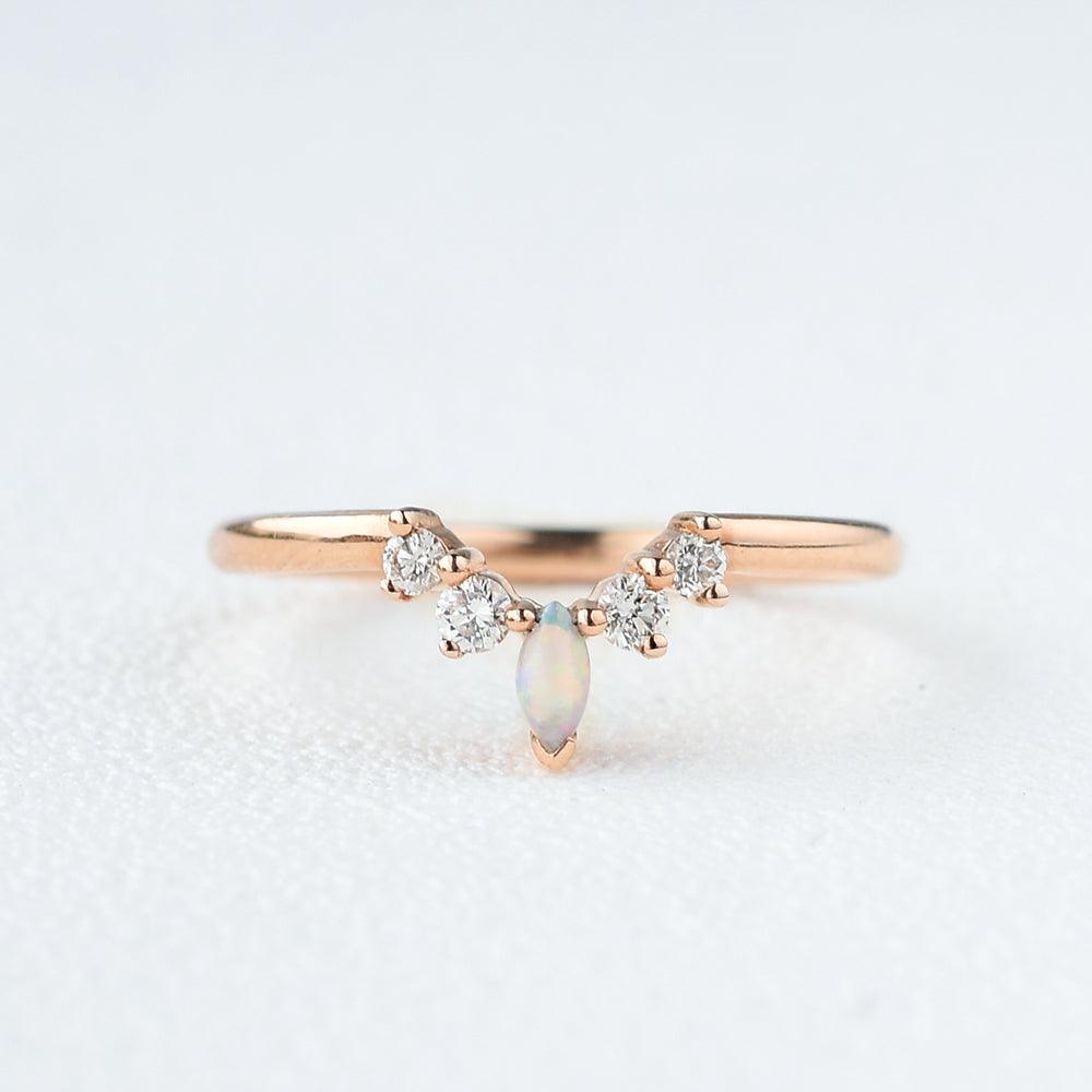 Marquise Natural Opal Moissanite Ring - Felicegals