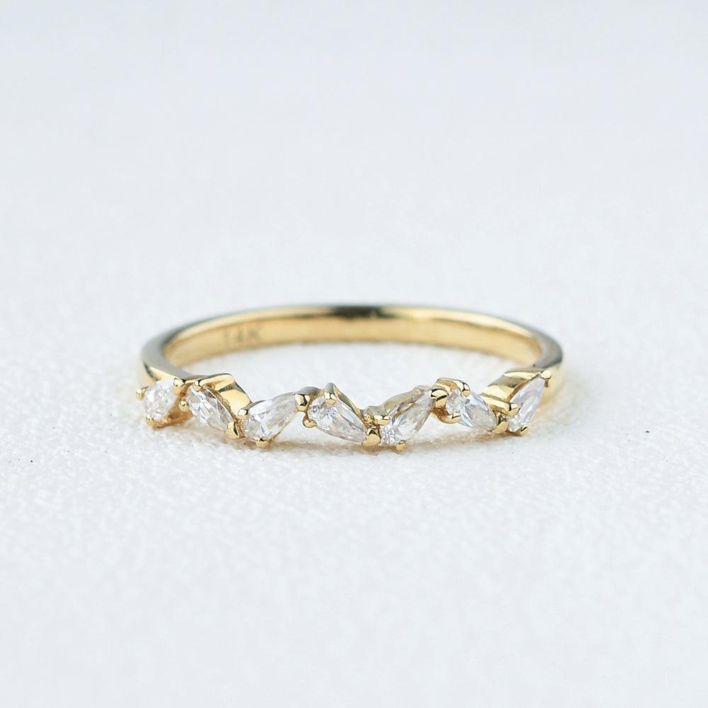 Moissanite Cluster Wedding Band Yellow Gold Ring - Felicegals