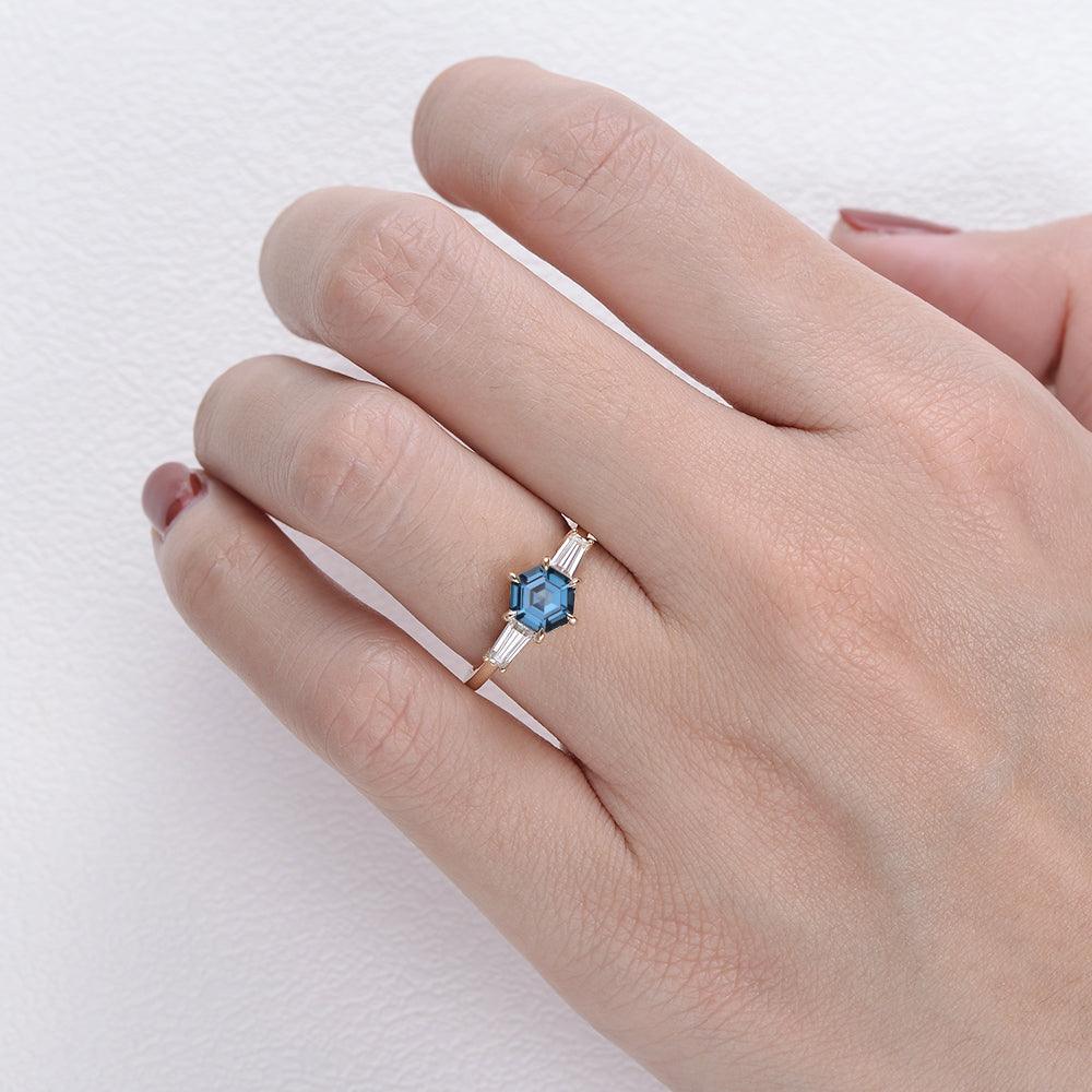 Blue Topaz Yellow Gold Geometric Ring - Felicegals