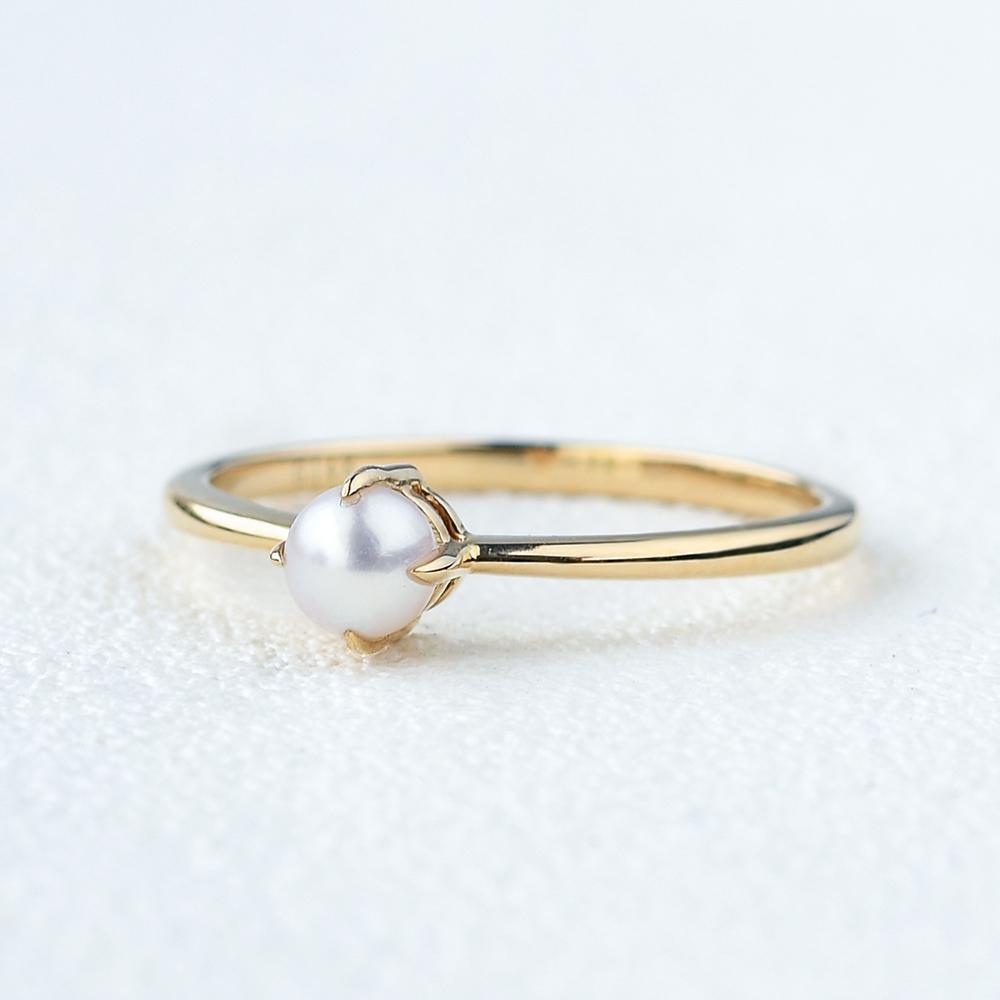 4 Claw Prongs Yellow Gold Akoya Pearl Ring - Felicegals