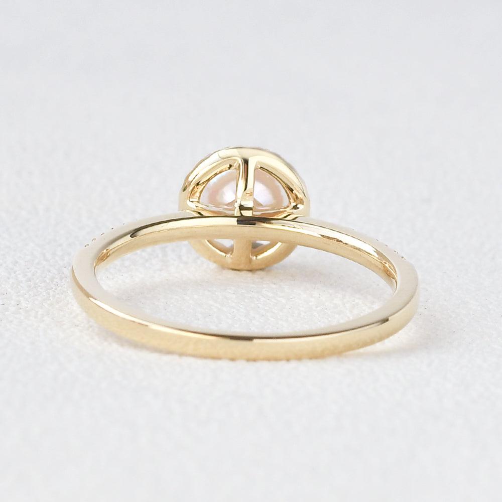 Pearl & Moissanite Yellow Gold Ring - Felicegals