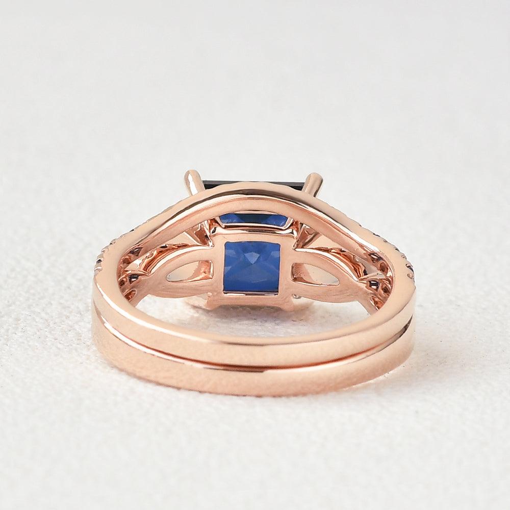 Bule Sapphire & Moissanite Retro Style Ring Set 2pcs - Felicegals