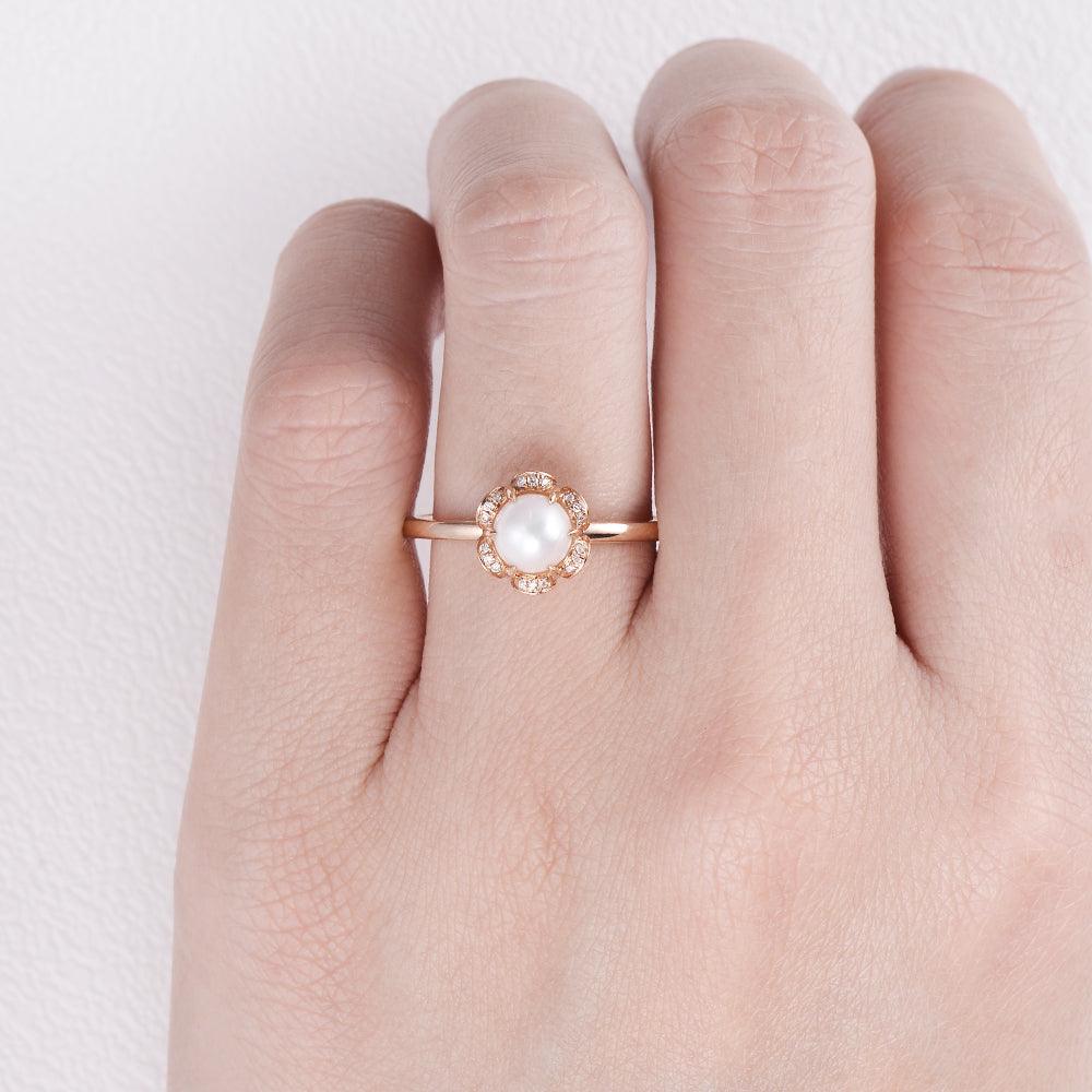 6mm Akoya Pearl Rose Gold Ring - Felicegals