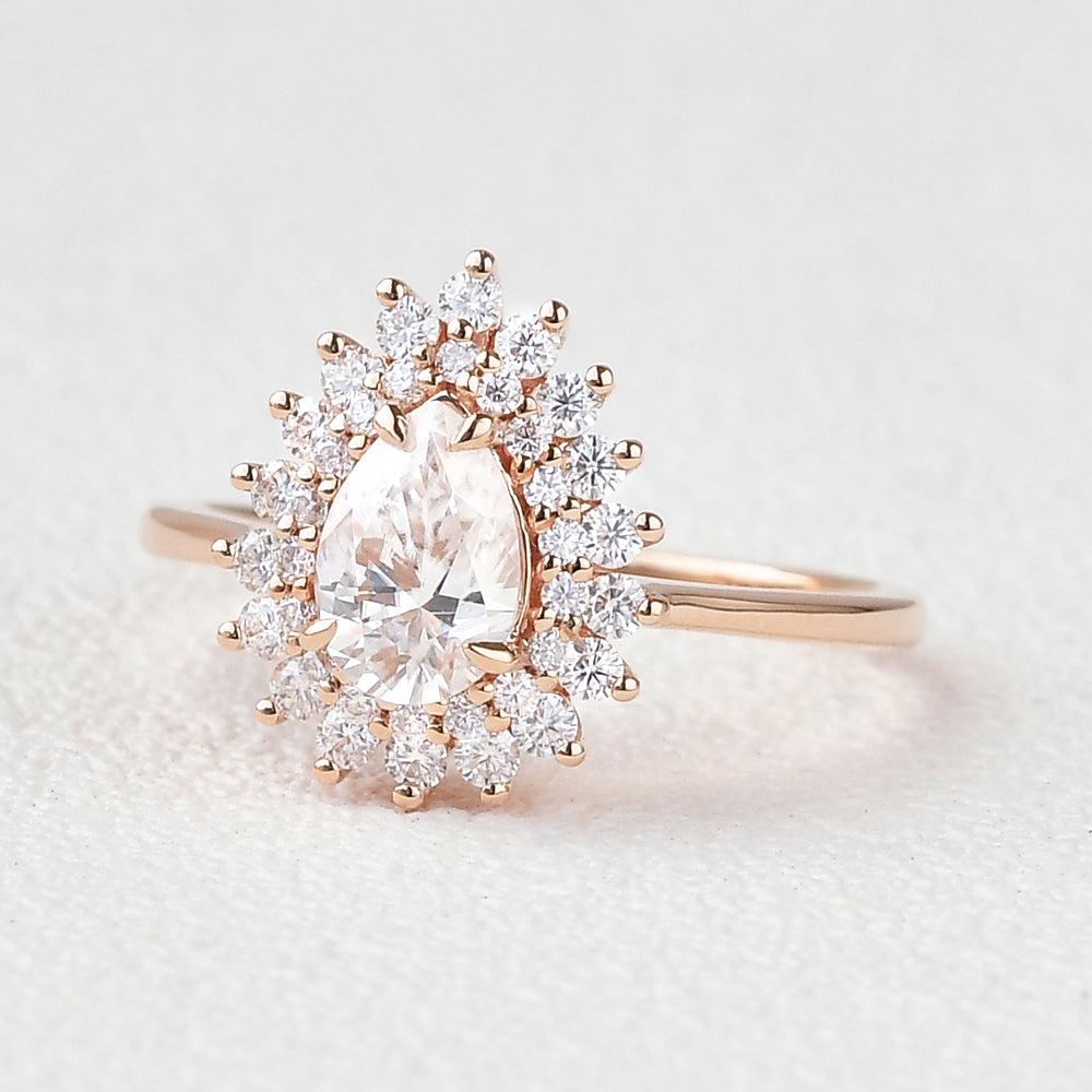 Stacking Moissanite Yellow Gold Halo Ring - Felicegals