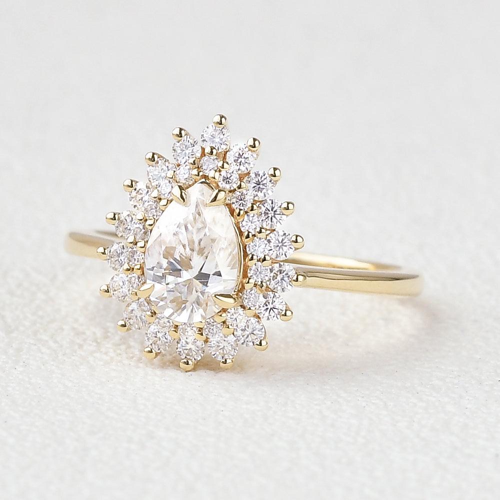 Stacking Moissanite Yellow Gold Halo Ring - Felicegals