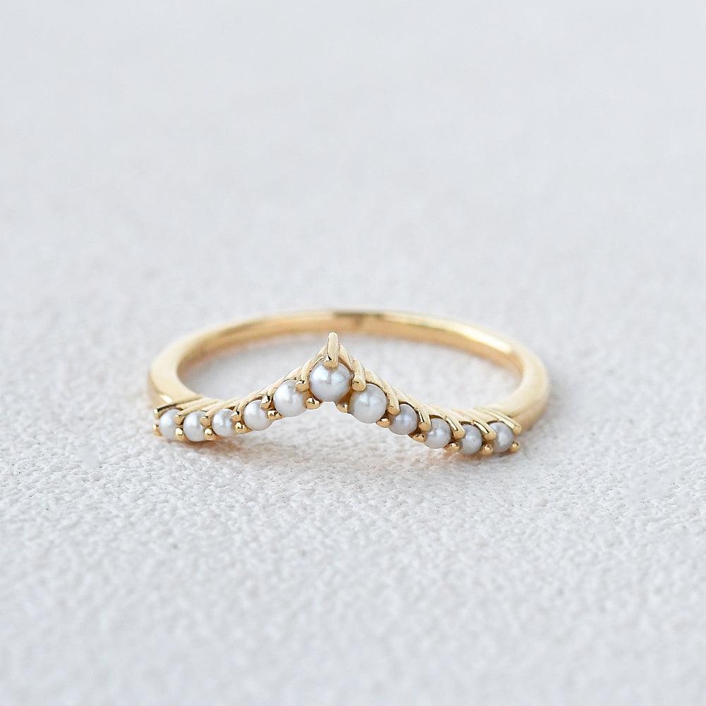 Unique Pearl Curved Wedding Band Custom Curved Matching Ring Yellow Gold Wedding Band Pearl Silver Ring Half Eternity Anniversary Ring order