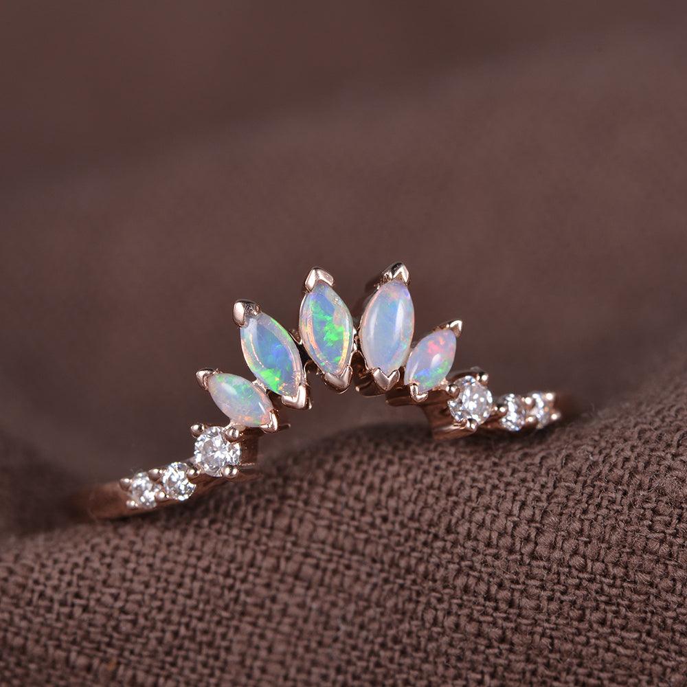 Natural Marquoise Opal Band Ring - Felicegals 丨Wedding ring 丨Fashion ring 丨Diamond ring 丨Gemstone ring--Felicegals