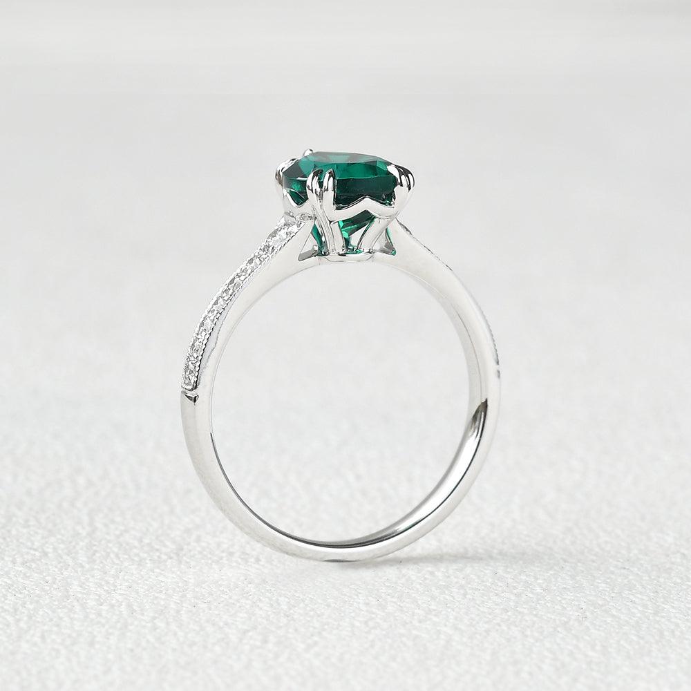 1.5ct Pear Shaped Lab Emerald White Gold Ring - Felicegals