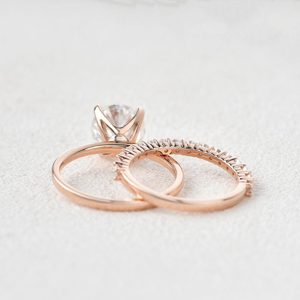 Felicegals 1.5ct Round Cut Moissanite Ring Set 2pcs - Felicegals 丨Wedding ring 丨Fashion ring 丨Diamond ring 丨Gemstone ring-Jewelry-Felicegals 丨Wedding ring 丨Fashion ring 丨Diamond ring 丨Gemstone ring