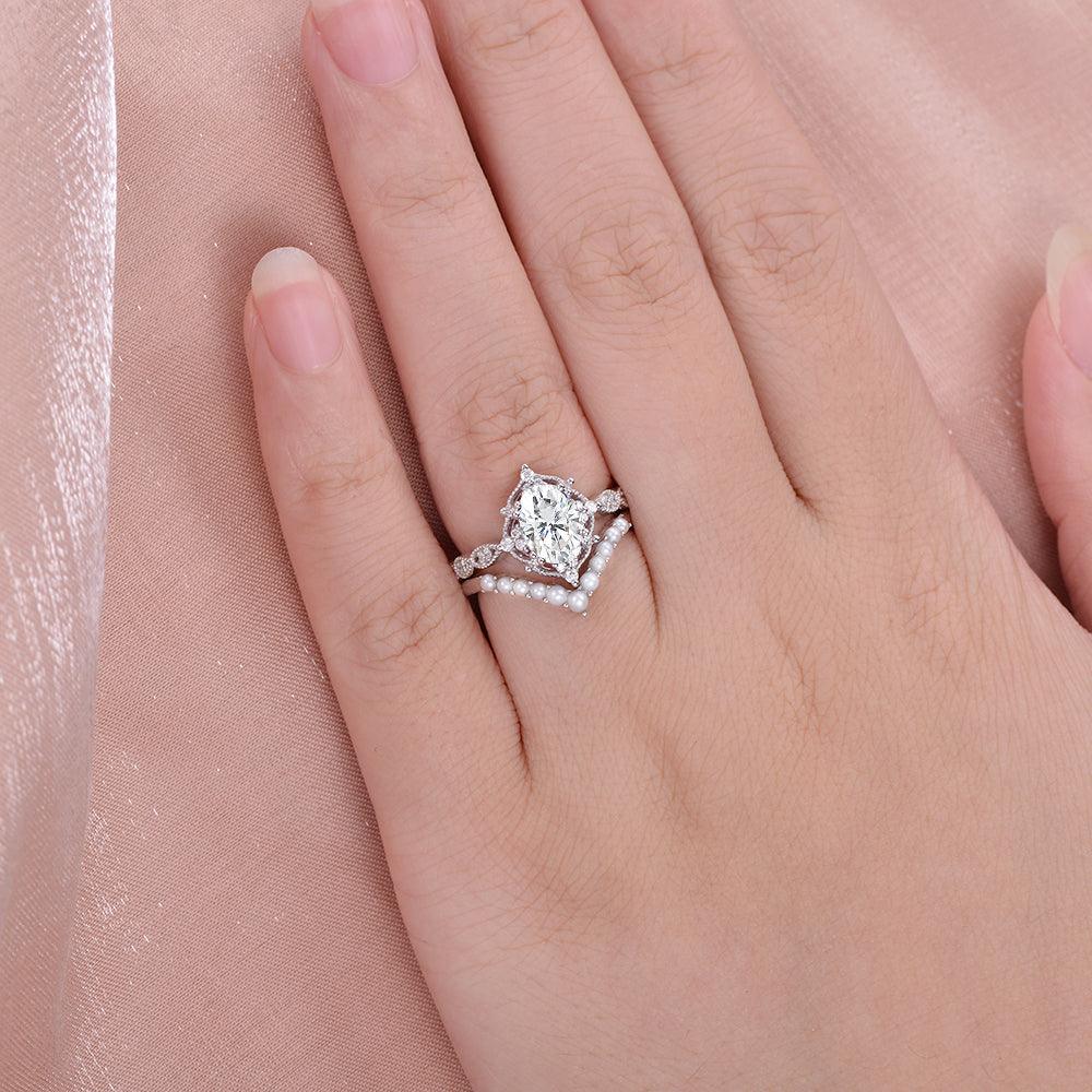 Felicegals Oval Cut Moissanite Vintage Ring Set 2pcs - Felicegals 丨Wedding ring 丨Fashion ring 丨Diamond ring 丨Gemstone ring-Jewelry-Felicegals 丨Wedding ring 丨Fashion ring 丨Diamond ring 丨Gemstone ring