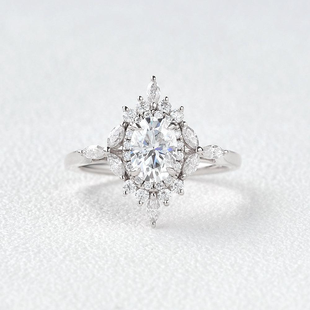 14K White Gold Moissanite Engagement Ring Featuring a 5x7 Oval Moissanite