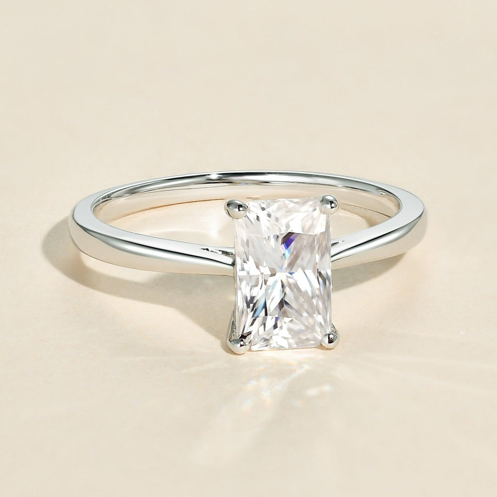 2.0ct Baguette Cut Moissanite Classic Solitaire Ring - Felicegals 丨Wedding ring 丨Fashion ring 丨Diamond ring 丨Gemstone ring