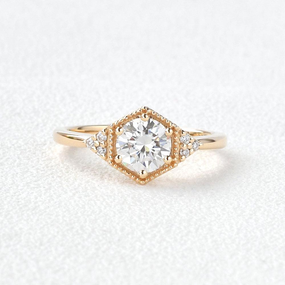 Geometric Moissanite Yellow Gold Ring - Felicegals