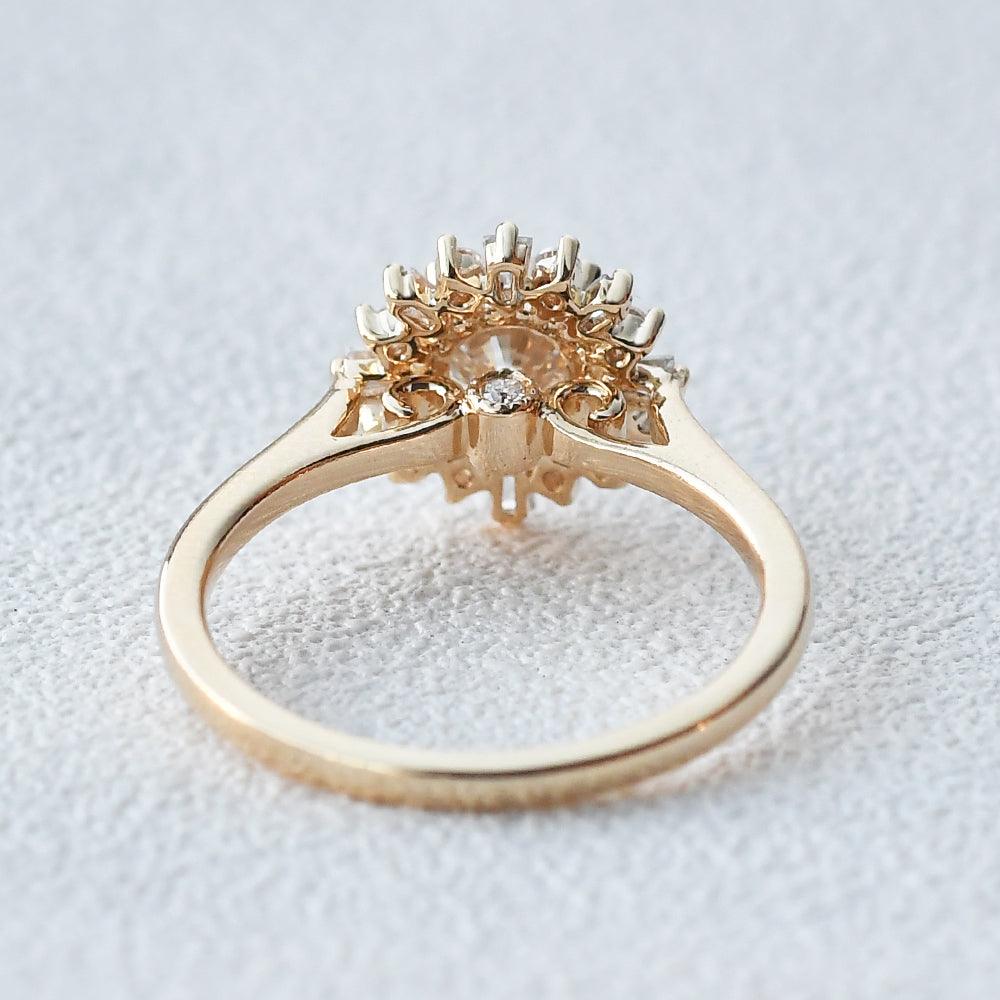 Moissanite Halo Yellow Gold Inspired Ring - Felicegals