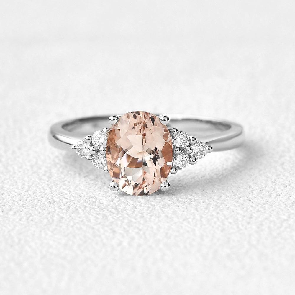 1.7ct Oval Morganite Classic Cluster Ring - Felicegals 丨Wedding ring 丨Fashion ring 丨Diamond ring 丨Gemstone ring