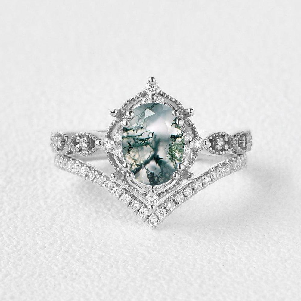 1.5ct Signature Oval Vintage Ring Set 2pcs - Felicegals 丨Wedding ring 丨Fashion ring 丨Diamond ring 丨Gemstone ring