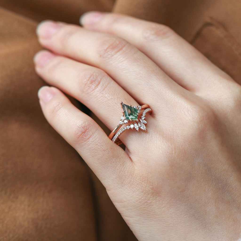 Moss Agate engagement ring, affordable engagement rings, bridal sets rings