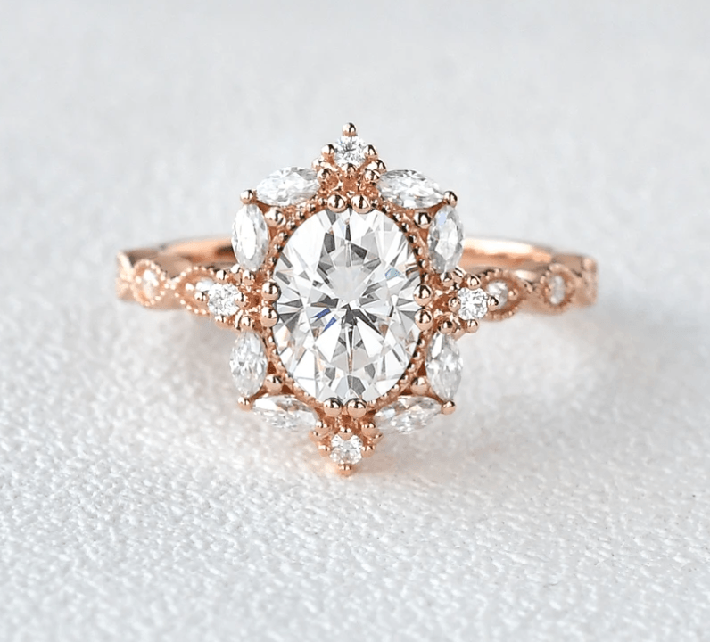 Custom ring for codypalko / Oval Cut Morganite Halo Rose Gold Ring/ 8.75 / Solid 14K Rose Gold - Felicegals 丨Wedding ring 丨Fashion ring 丨Diamond ring 丨Gemstone ring--Felicegals