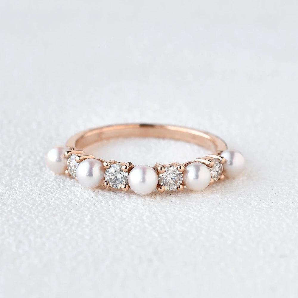 Minimalist Natural Pearl & Moissanite Ring - Felicegals