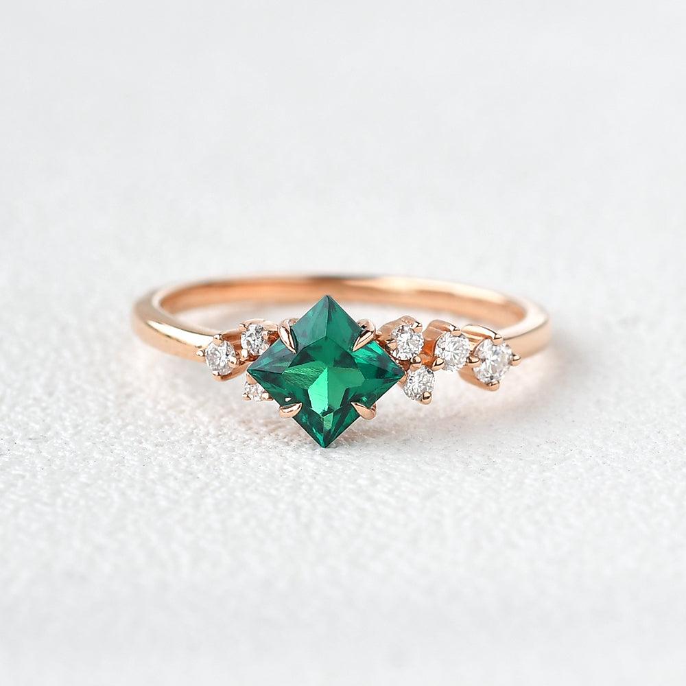 Lab Emerald & Moissanite Rose Gold Ring - Felicegals