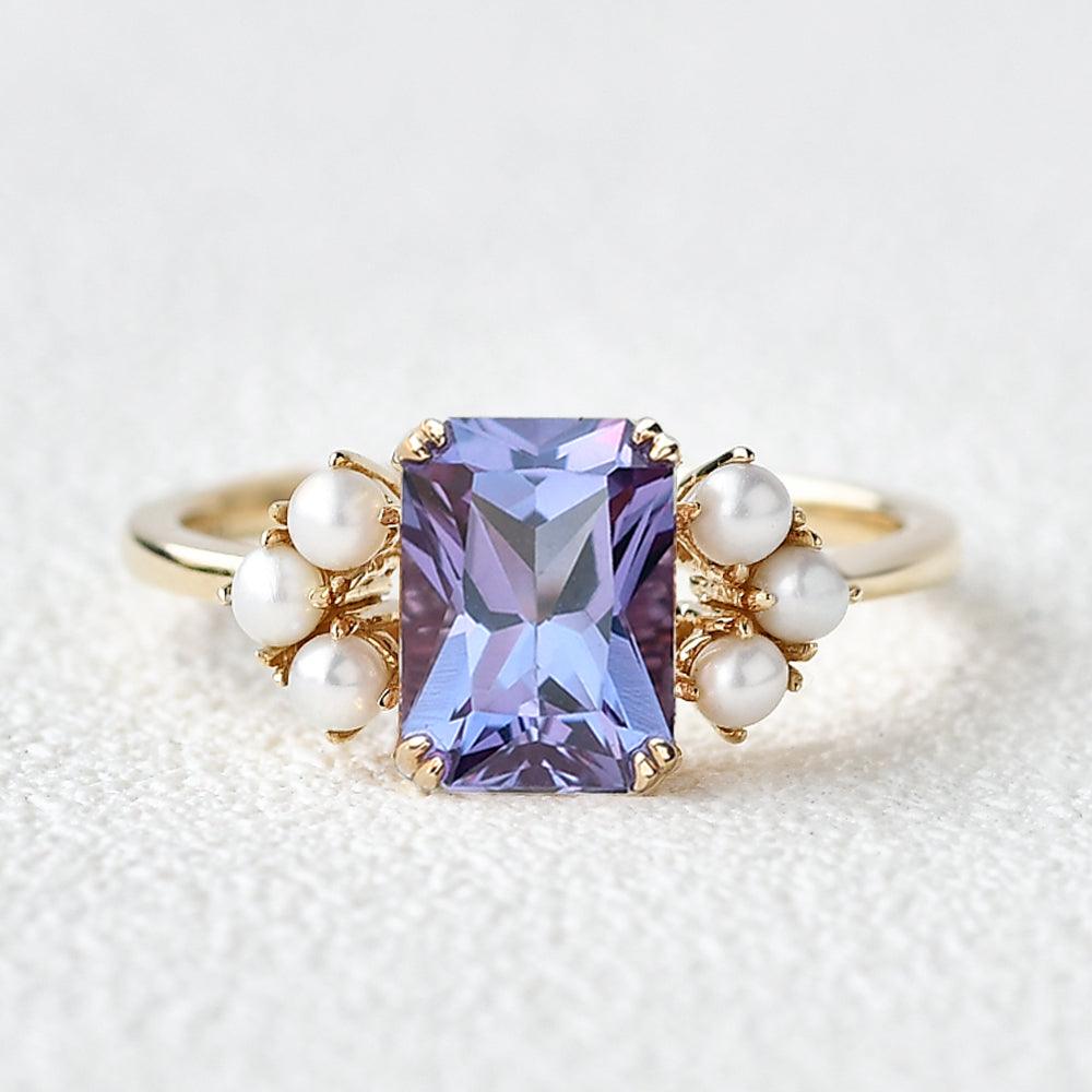 Alexandrite & Pearl Yellow Gold  Ring - Felicegals
